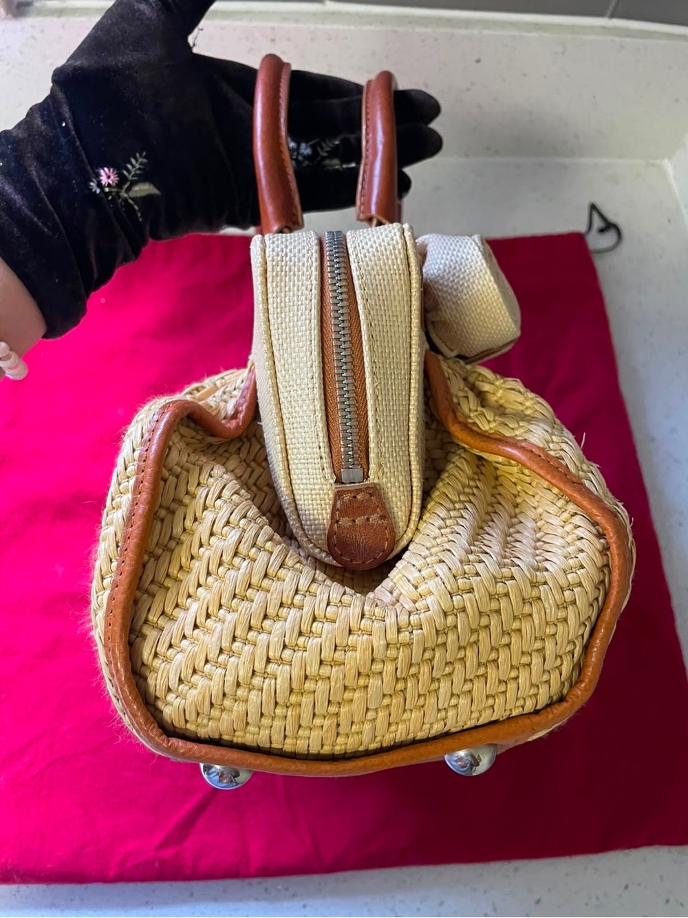 Valentino Garavani Neutral Straw and Tan Leather Satchel - Picture 5 of 7